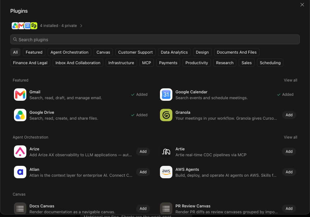 Grok Bot Plugins panel showing available tools