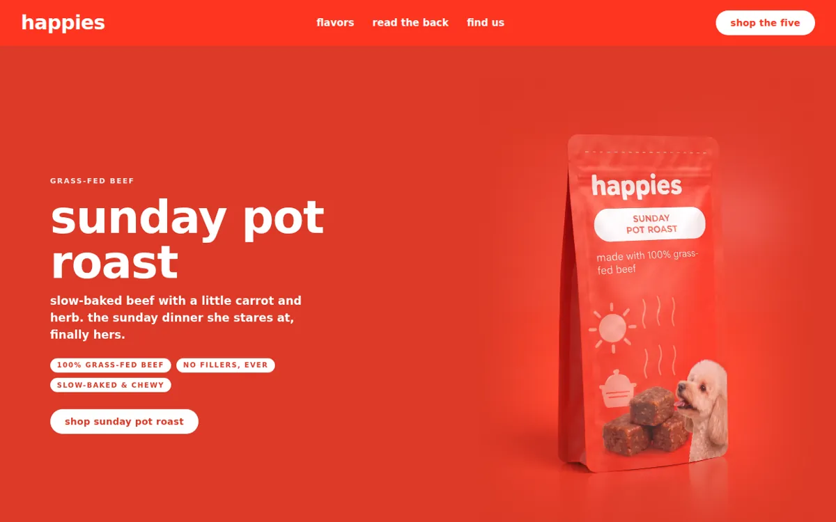 Sunday pot roast scene mid-scroll, bag landed, copy in